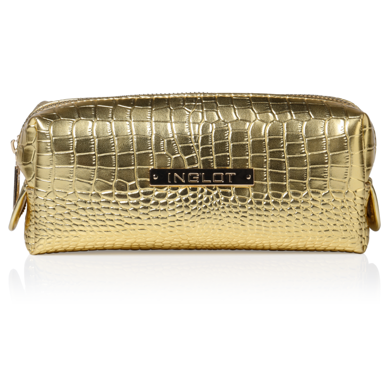 COSMETIC BAG CROCODILE LEATHER PATTERN GOLD SMALL (R24393) - INGLOT Puerto Rico